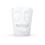 Biały uśmiechnięty porcelanowy kubek z uchem 58products, 350 ml