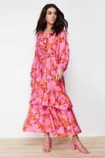 Trendyol Pink Collar Ruffle Detail Woven Dress