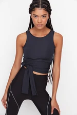 Trendyol Dark Anthracite Halterneck Sport Blouse with Crop Tie Detail