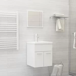 2 Piece Bathroom Furniture Set White Chipboard Storage Cabinet and Mirror