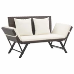Garden Bench with Cushions 69.3" Brown Poly Rattan