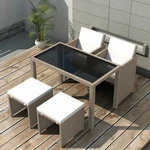 5 Piece Outdoor Dining Furniture Set with Cushions Poly Rattan Beige