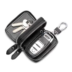 Menico Men Genuine Leather Double-layer Car Key Case With Key Ring Zipper Key Holder