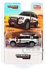 Land Rover Defender 110 Trek Edition with Roof Rack White Metallic with Graphics "Palm Springs" 1/64 Diecast Model Car by Tarmac Works