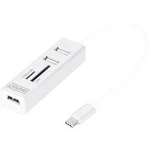USB 2.0 hub Digitus DA-70243, 3 porty, s konektorem USB C, s hliníkovým krytem, s funkcí OTG, se zabudovanou čtečkou SD karet, kovový ukazatel, 16 mm,