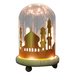 Battery Powered Ramadan Mosque Night Light Glass Cover Wooden Base Decoration Gift