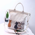 Women Cartoon Cats Printed Canvas Tote Shopping Handbag Beach Purse Shoulder Bag