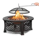 32 inch Round Fire Pit Wood Burning Steel Firepit with Poker Grill Mesh Lid