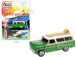 1965 Chevrolet Suburban Green Metallic and Cream with Two Surfboards "Surf Rods" Limited Edition to 3600 pieces Worldwide 1/64 Diecast Model Car by A