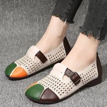 Women Breathable Retro Duck Paw Colorblock Hollow Soft Comfy Simple Slip On Flat Shoes