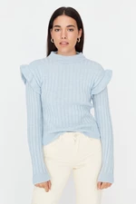Trendyol světle modrý pletený podrobný pletený svetr
