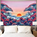 3D Great Wave Sea Wall Hanging Blanket Home Decoration Big Polyester Ocean Wave Sunset Tapestry Living Room Ornament