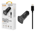 Nabíječka do auta ALIGATOR pro iPh 5/6/7/8 s 2xUSB výstupem 2,4A, Turbo charge, Black