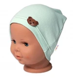 Baby Nellys Žebrovaná čepice Medvídek - mátová, vel. 80-86 (12-18m)