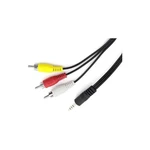 Kábel AQ jack 3,5 mm na 3× CINCH, 1,5 m (xaqcv26015) čierna farba kabel pro přenos audia a videa • tři cinch koncovky na jedné straně a 3,5 mm Jack na