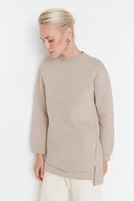 Trendyol Light Mink Basic Knitted Sweatshirt with Slit Detail