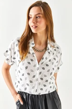 Olalook Women's Leaf Black Bat Patterned Woven Viscose Shirt