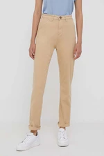 Kalhoty Pepe Jeans dámské, béžová barva, střih chinos, high waist