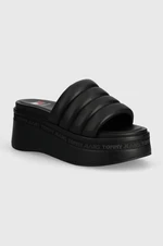 Šľapky Tommy Jeans TJW WEDGE SANDAL dámske, čierna farba, na kline, EN0EN02455