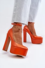 Patented pumps with a massive platform and heel, Orange Ninames