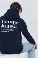 Mikina Tommy Jeans pánská, tmavomodrá barva, s kapucí, s potiskem, DM0DM18860
