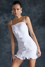 Trendyol Bridal White Fitted Rose Detail Pleated Wedding/Wedding Elegant Evening Dress