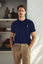 Trendyol Navy Blue Regular/Normal Fit Textured 100% Cotton Polo Neck T-shirt