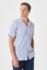 AC&Co / Altınyıldız Classics Men's White-blue Comfort Fit Comfy Cut Monocollar See-through Striped Shirt.