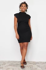 Trendyol Curve Black Fitted Gathered Detailed Mini Knitted Dress