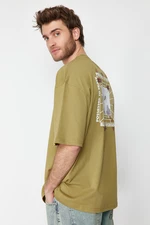 Trendyol Khaki Oversize Skateboard Printed 100% Cotton T-Shirt