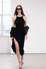 Trendyol Black Limited Edition Weightlifting Neck Draped Sleeveless Knitted Maxi Dress