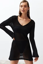 Trendyol Black Fitted Mini Knitted Knitwear Look Beach Dress