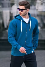 Madmext Petrol Blue Zipper Hooded Sweatshirt 6161