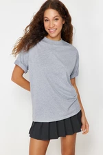 Trendyol Gray Melange Premium Oversize/Wide Fit Crew Neck Knitted T-Shirt