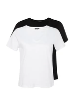 Trendyol Curve Black and White 2-Pack Basic Knitted T-Shirt