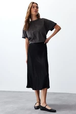 Trendyol Black Satin Woven Midi Skirt