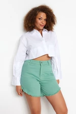 Trendyol Curve Mint Fringed Tasseled Flexible Skinny Denim Shorts & Bermuda