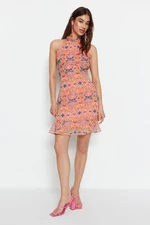 Trendyol Pink High Neck Printed Woven Dress