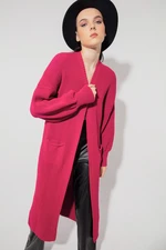 Lafaba Women's Fuchsia Balloon Sleeve Long Knitwear Cardigan
