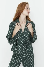 Trendyol Green Heart Patterned Tie Detailed Shirt-Pants Woven Pajamas Set