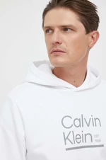 Bavlněná mikina Calvin Klein pánská, bílá barva, s kapucí, s potiskem