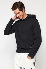 Trendyol Black Regular/Regular Fit Hooded Labeled Fleece Fleece Thick Sweatshirt