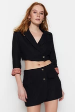 Trendyol Black Crop Weave Patterned Lined Jacket