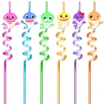 Cartoon Shark Plastic Straw Kids Reutilizable Drinking Straws Reusable Rietjes Cocktail Children Party Birthday Accessories