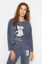 Trendyol Gray Fleece Koala Pattern Tshirt-Pants and Knitted Pajamas Set