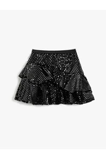 Koton Velvet Mini Skirt Frilled Shiny Elastic Waist