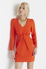 Trendyol limitovaná edícia oranžových zhromaždených tkaných šiat