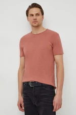 Bavlnené tričko Sisley pánsky, ružová farba, jednofarebný