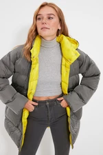 Trendyol Gray Oversized Hooded Yellow Lined Puffy Coat