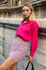 Trend Alaçatı Stili Women's Pink Minimal Patterned Zipper Back Chanel Mini Skirt